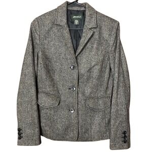 Eddie Bauer Women's Tweed Wool Blend Blazer Brown Tan Sz 2 Academia Equestrian